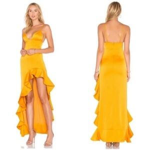 Lovers + Friends Golden Aahmani ruffle asymmetrical gown maxi dress Small